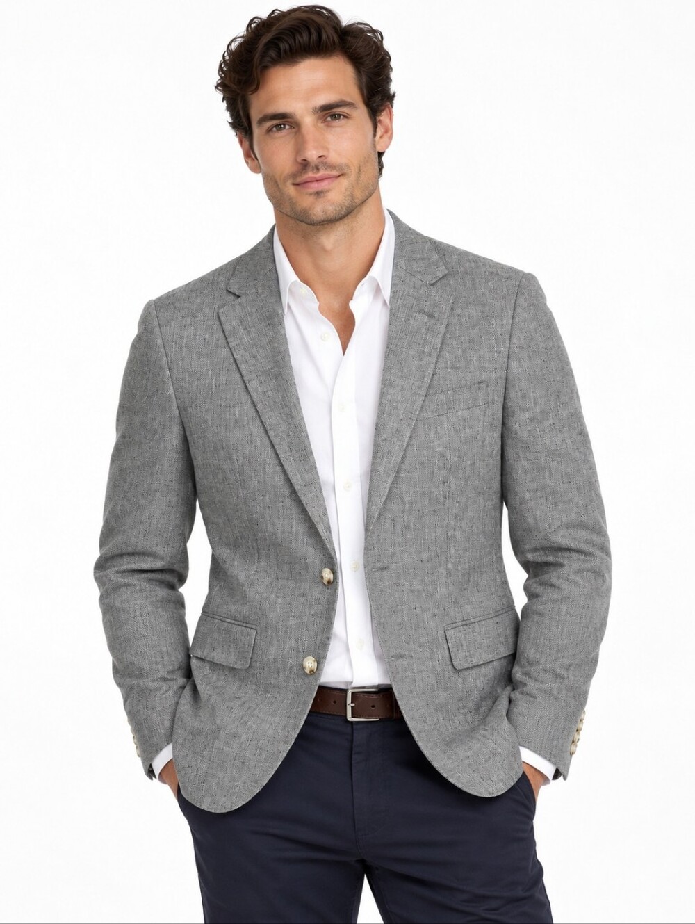 J. Crew Ludlow Grey Slim-fit Unstructured Suit Jacket Cotton-Linen Size 34S
